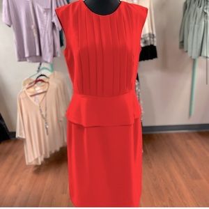 Tahari Red Pleated Peplum Midi Dress